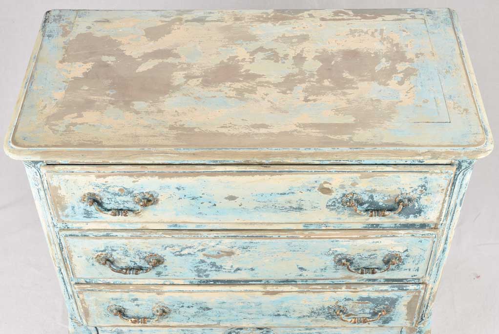 Early 20th century 3 drawer commode with distressed blue patina 37½"