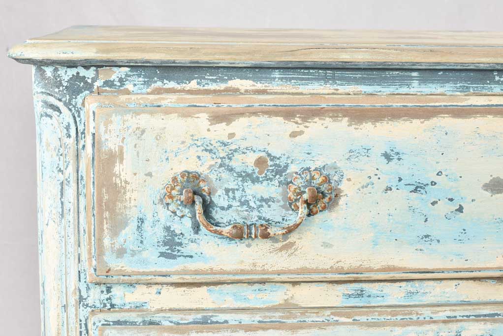 Early 20th century 3 drawer commode with distressed blue patina 37½"