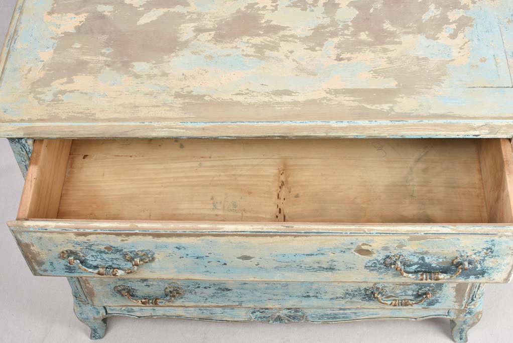 Early 20th century 3 drawer commode with distressed blue patina 37½"
