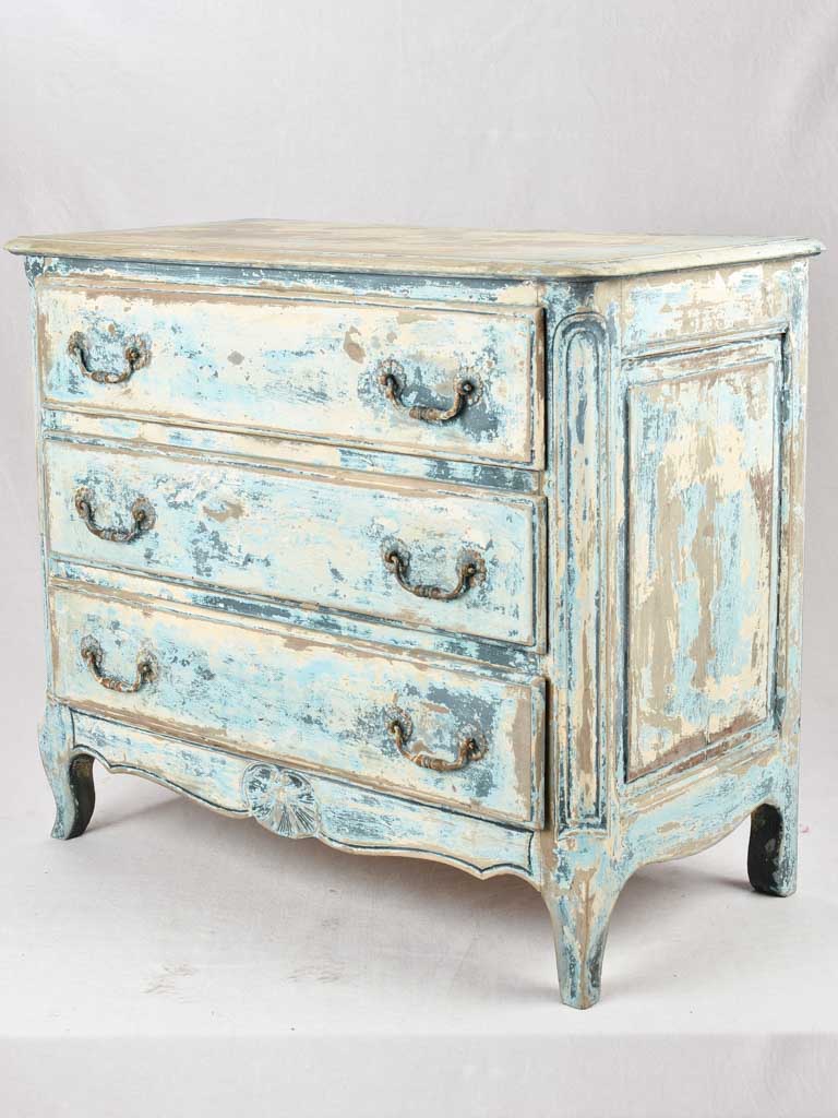 Early 20th century 3 drawer commode with distressed blue patina 37½"