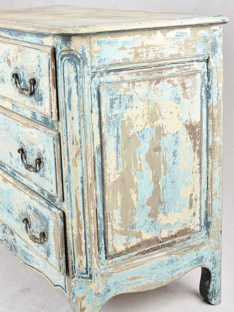 Early 20th century 3 drawer commode with distressed blue patina 37½"