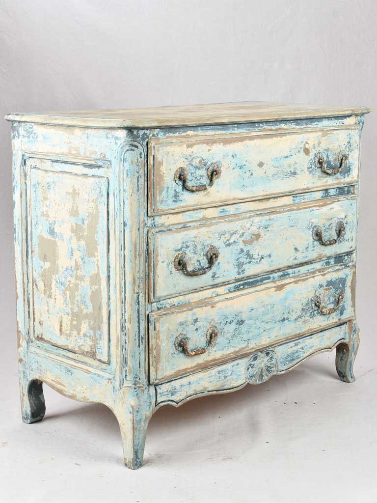 Early 20th century 3 drawer commode with distressed blue patina 37½"