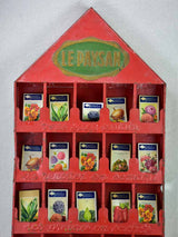 Paysan seed display from the 1940's /50's with red patina and pitched roof 19¼"