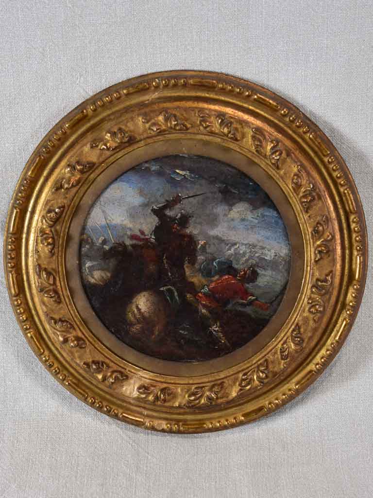 Small round painting of a battle - Jacques Courtois (1621 - 1676) - oil on board 11"
