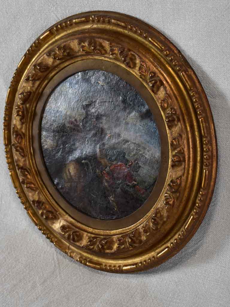 Small round painting of a battle - Jacques Courtois (1621 - 1676) - oil on board 11"