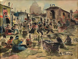 Early 20th century watercolor of Gypsy fete in the Camargue - Georges Jardin 16½" x 19¾"