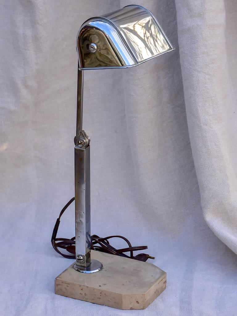 Adjustable 1930's reading lamp - travertine and chrome