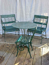 Antique Parisian garden table with three chairs - green