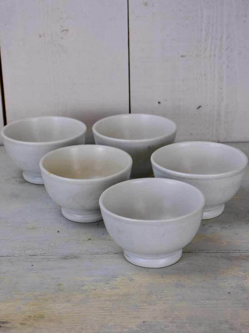 Five antique French Pillivuyt breakfast bowls - white
