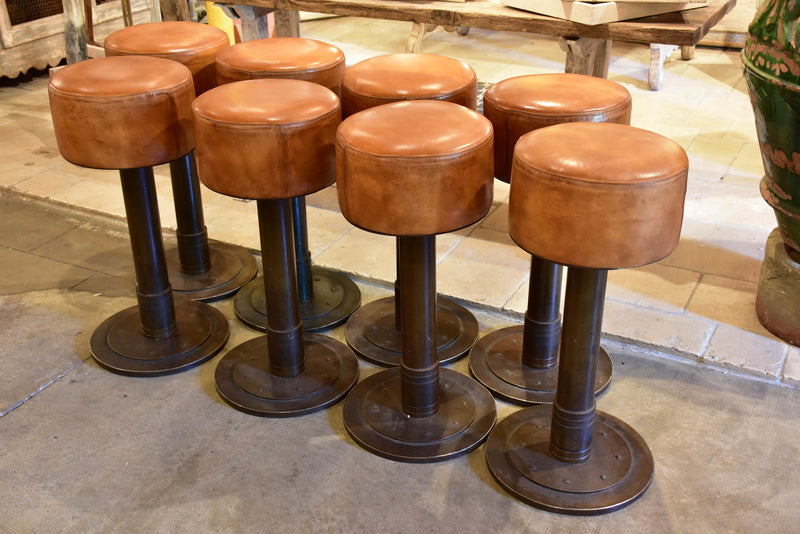 Vintage French leather barstools
