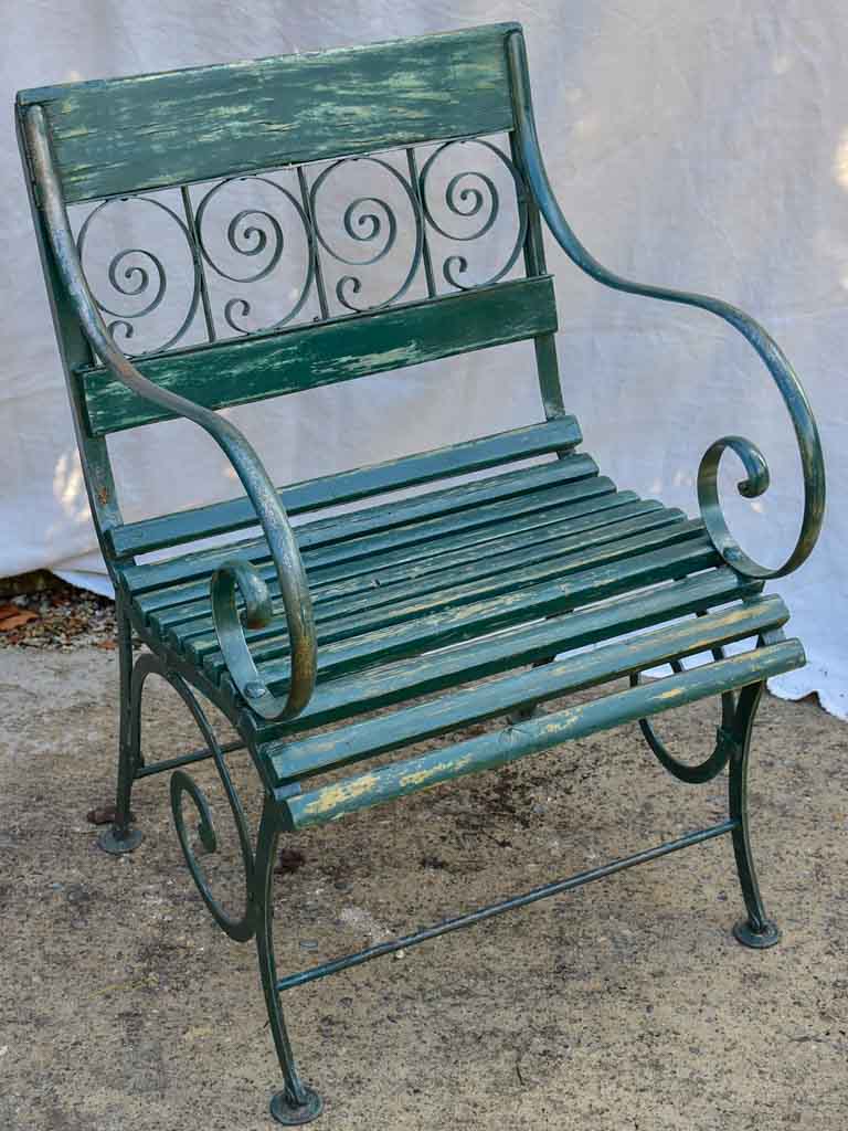 Antique Parisian garden table with three chairs - green