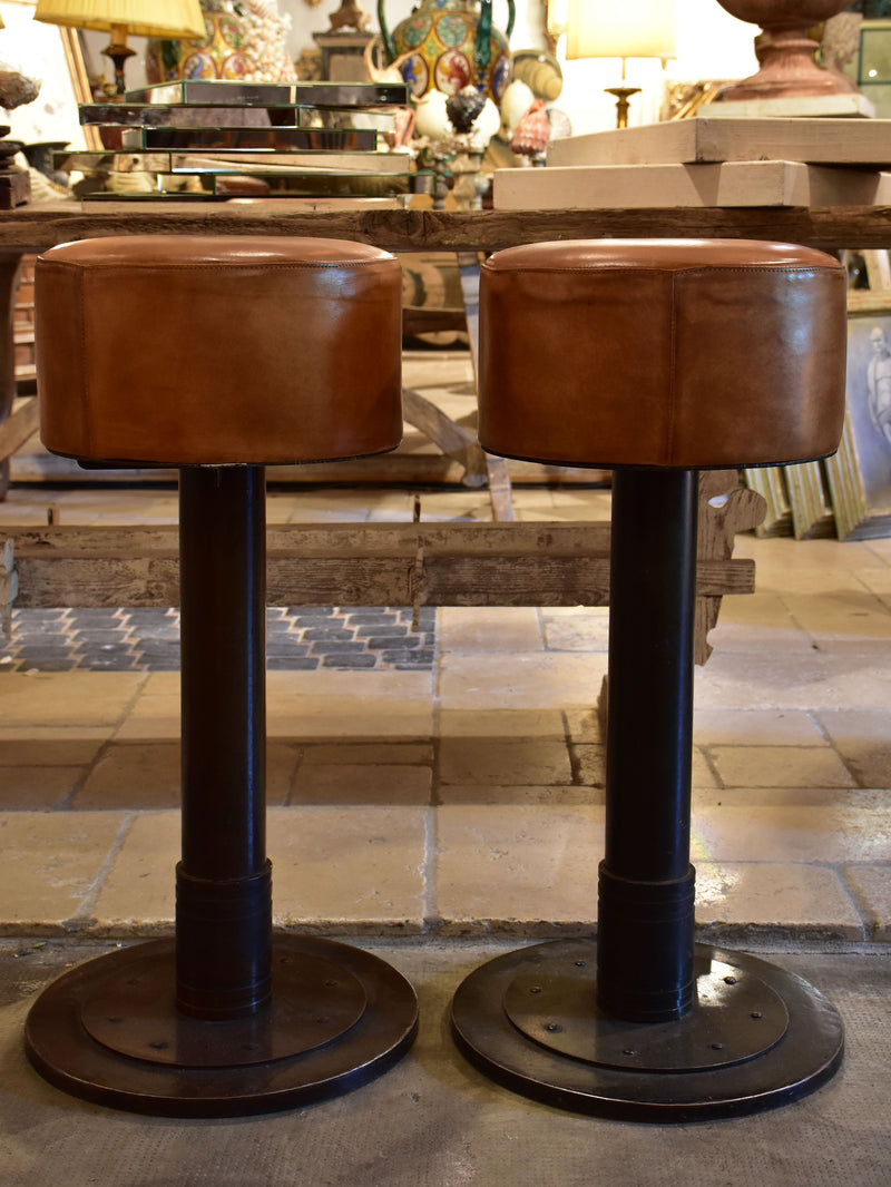 Vintage French leather barstools