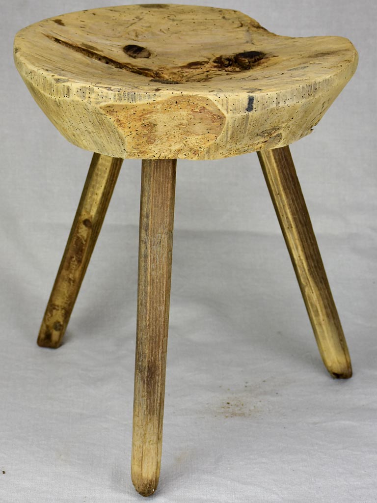 Antique French primitive milking stool - chestnut