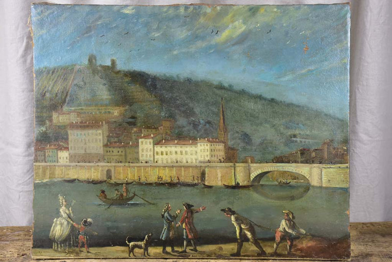 Antique French painting of Lyon 29¼" x 23¾"