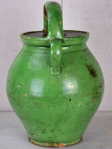 Antique French waterjug with green glaze and lid