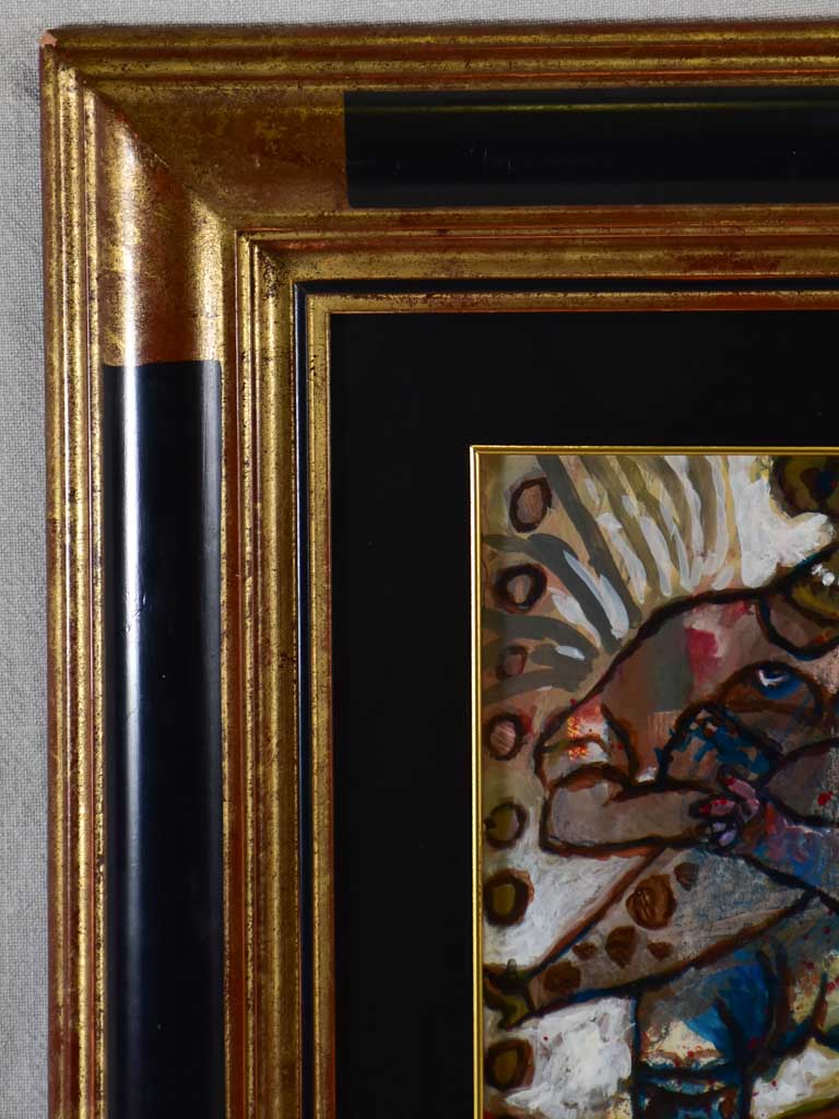 Mixed media gouache collage by Theo Tobiasse (1927-2012) titled Artistes Muses et Volupté 22½" x 22½"