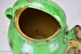 Antique French waterjug with green glaze and lid