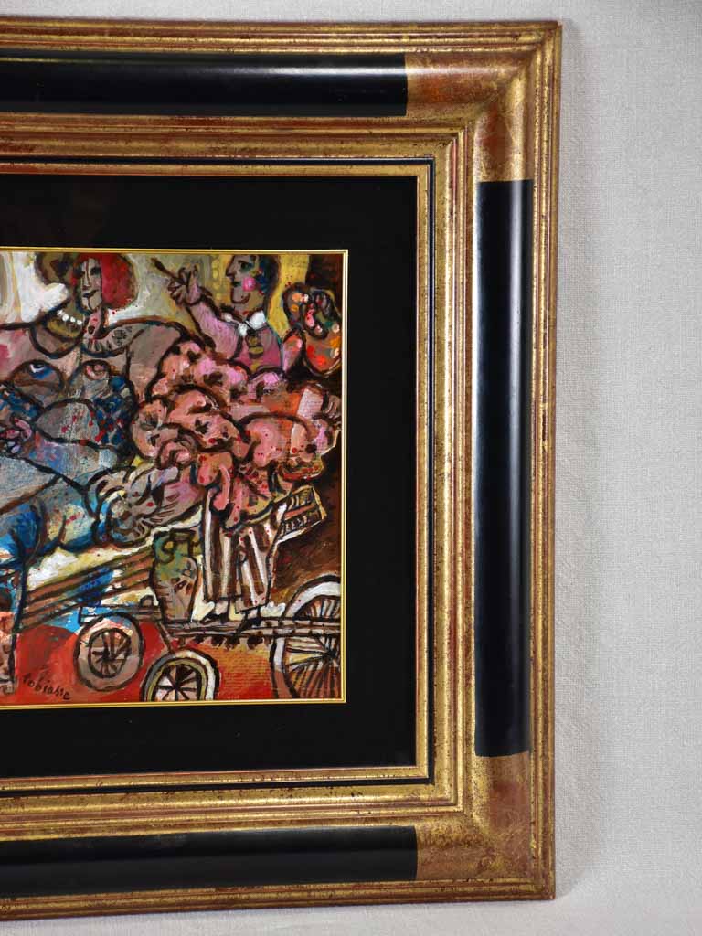 Mixed media gouache collage by Theo Tobiasse (1927-2012) titled Artistes Muses et Volupté 22½" x 22½"