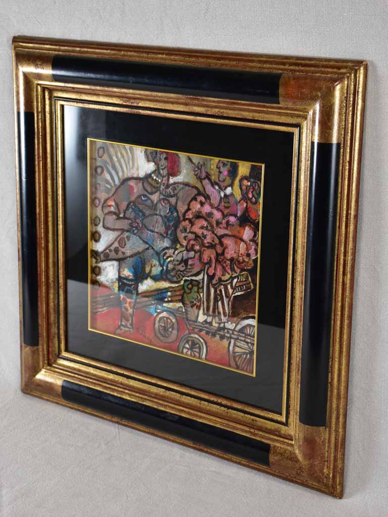 Mixed media gouache collage by Theo Tobiasse (1927-2012) titled Artistes Muses et Volupté 22½" x 22½"