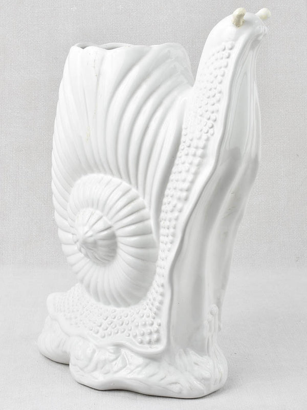 Vintage white snail-shaped ceramic vase