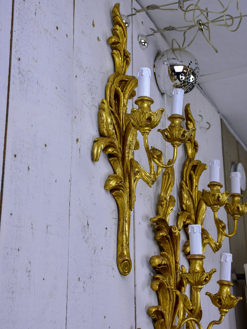 Set of five giltwood wall sconces