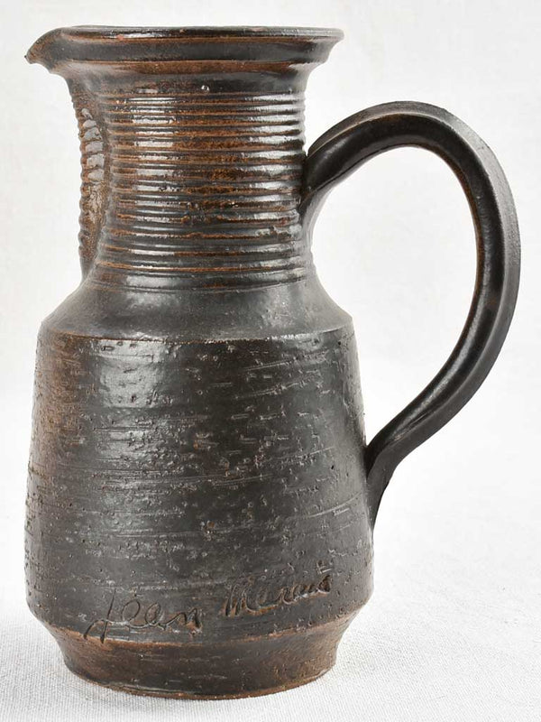 Vintage Vallauris pitcher with black glaze 9"