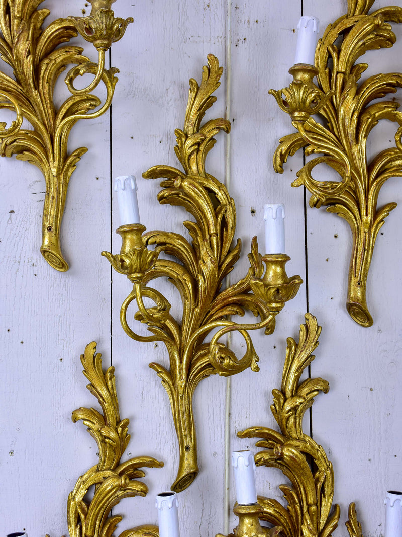 Set of five giltwood wall sconces