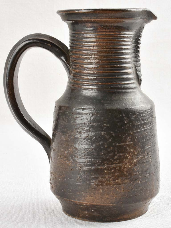 Vintage Vallauris pitcher with black glaze 9"