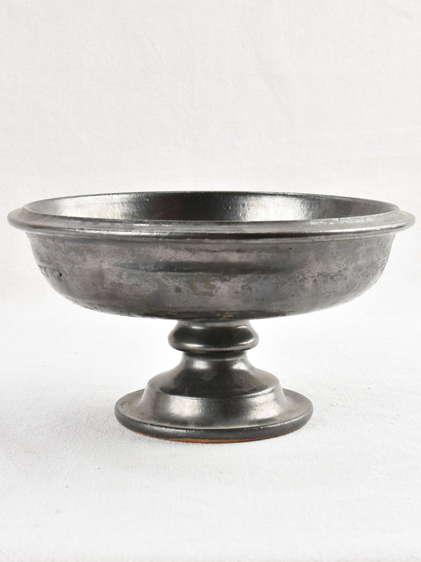 Small vintage Vallauris footed bowl with black glaze - Jean Marais 11"