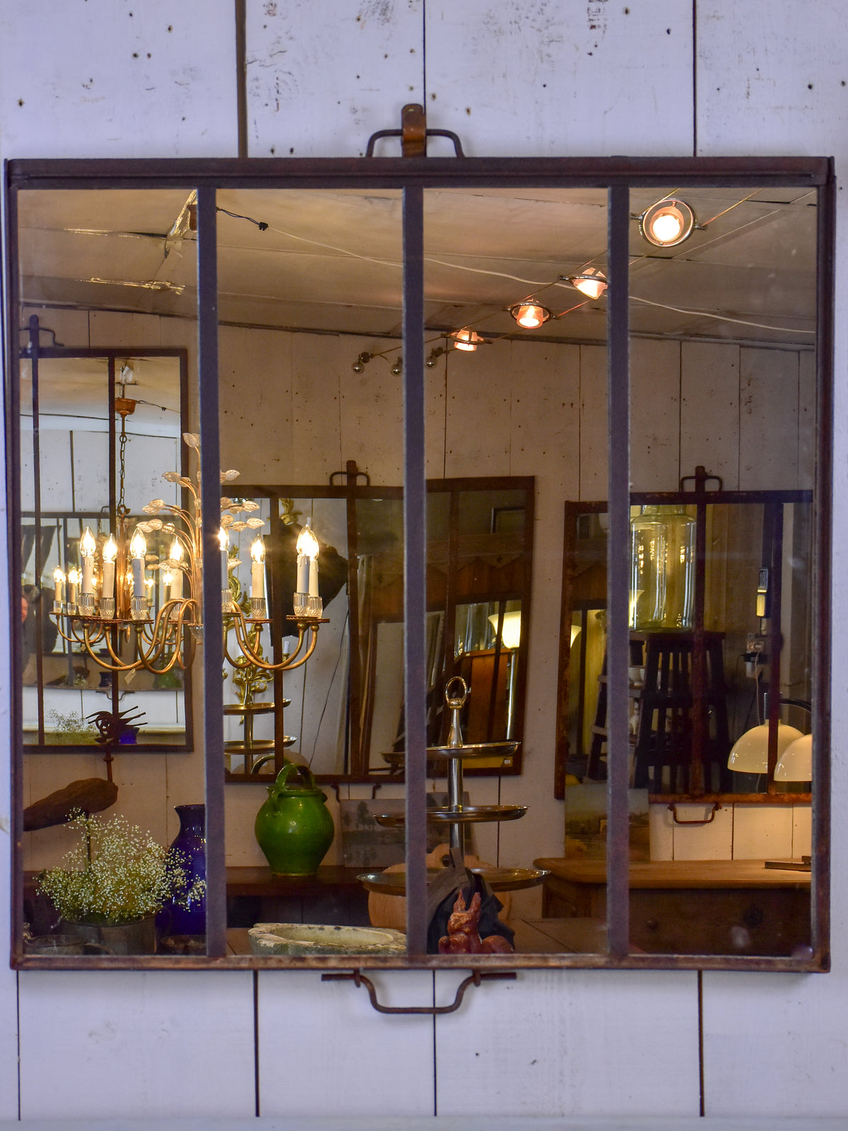 Rustic French mirror made with salvaged iron frames