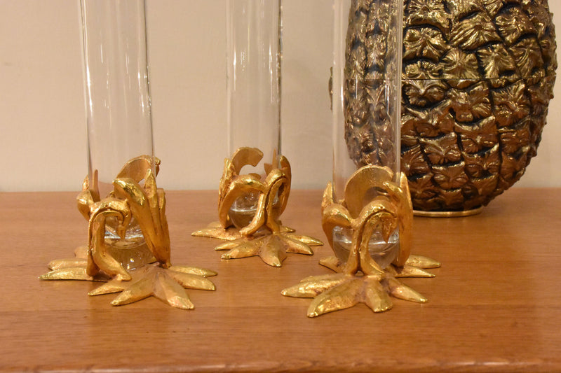Set of three gilded bronze Fondica vases
