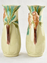 Pair of Art Nouveau Majolica bird vases 10¾"