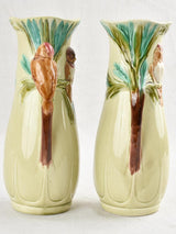 Pair of Art Nouveau Majolica bird vases 10¾"