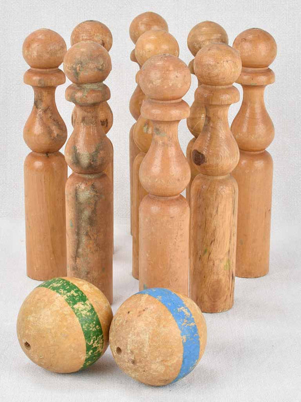 Vintage Handmade Wooden Bowling Pin Set