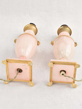 Pair of mid-century pink alabaster lamps 13"