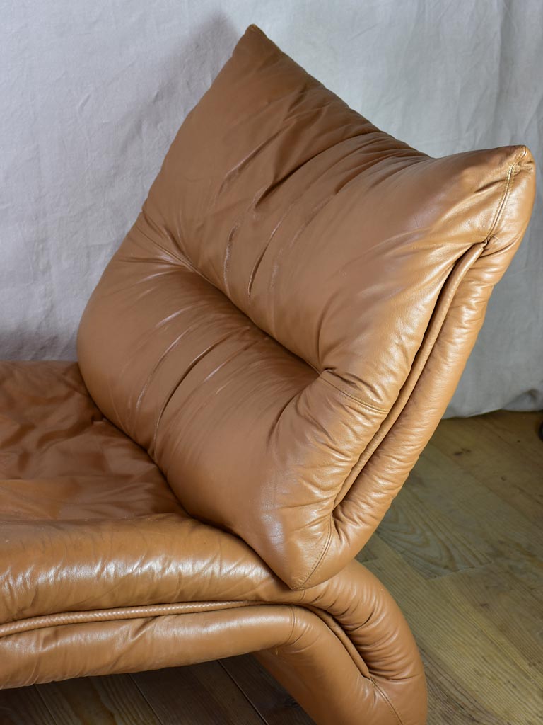 Very large brown leather chaise longue - 1960's lounge chair 61"