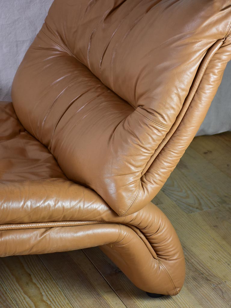 Very large brown leather chaise longue - 1960's lounge chair 61"