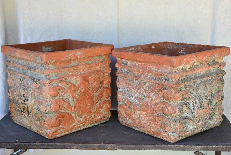 Pair of large antique French terracotta planters from the French Riviera 16½"