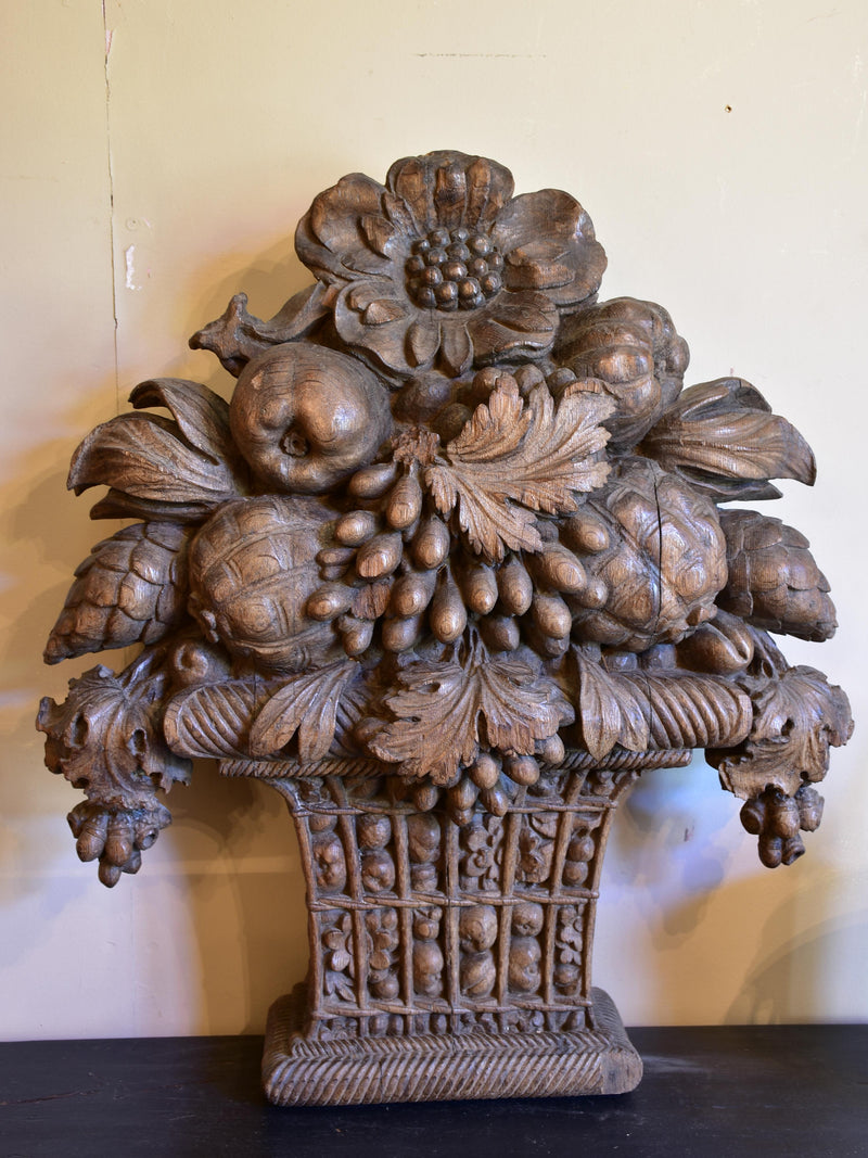 Large carved oak fruit basket from a 19th century boiserie