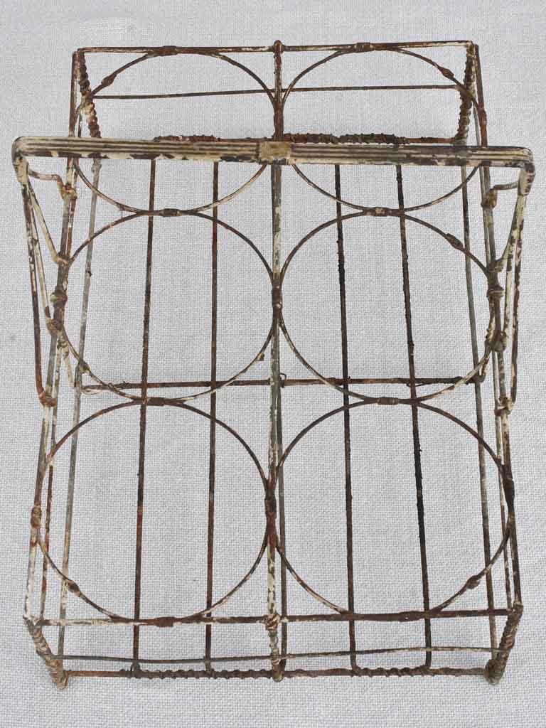 6 bottle antique French wire bottle carrier