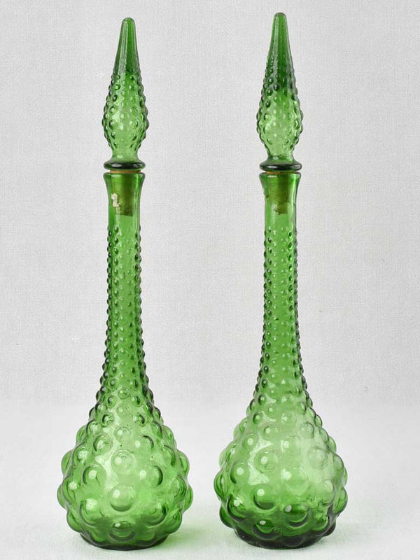 Pair of tall green glass carafes - Italian 20½"