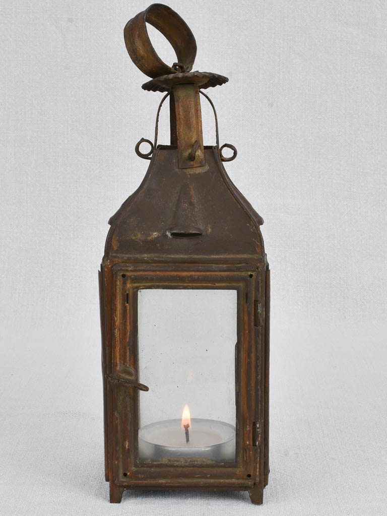 Aged patina glass candle lantern