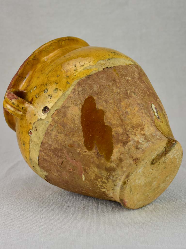 Pretty antique French confit pot with yellow / orange glaze 8¾"