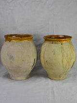 Pair of antique French confit pots with sepia glaze from Castelnaudary 11¾"