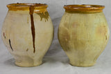 Pair of antique French confit pots with sepia glaze from Castelnaudary 11¾"