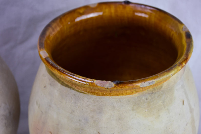 Pair of antique French confit pots with sepia glaze from Castelnaudary 11¾"