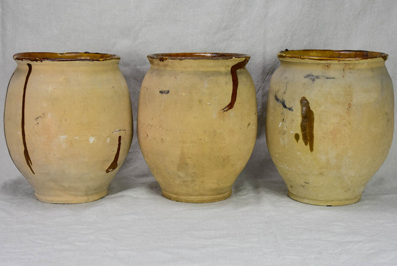 Collection of five antique French confit pots from Castelnaudary