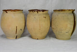Three antique French confit pots with speckled glaze from Castelnaudary 11¾"
