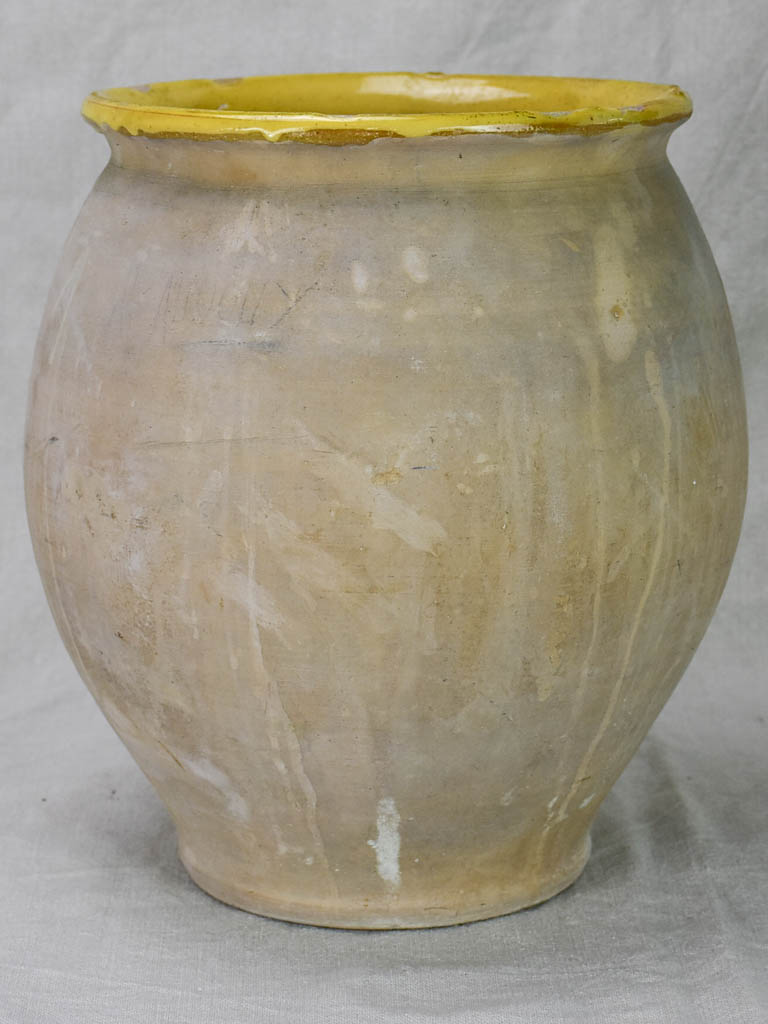 Antique French confit pot with yellow glaze from Castelnaudary 13½"