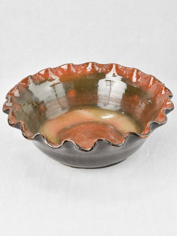 Antique ceramic large bowl rippled edge